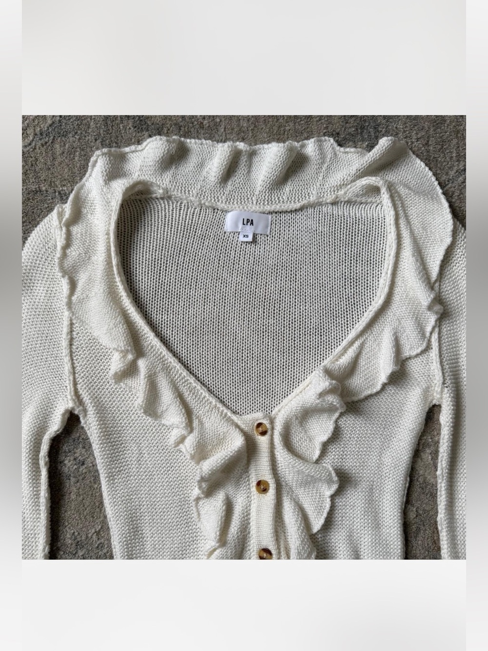 LPA White Ruffle Knit Button-Up Cardigan - Picture 2 of 4